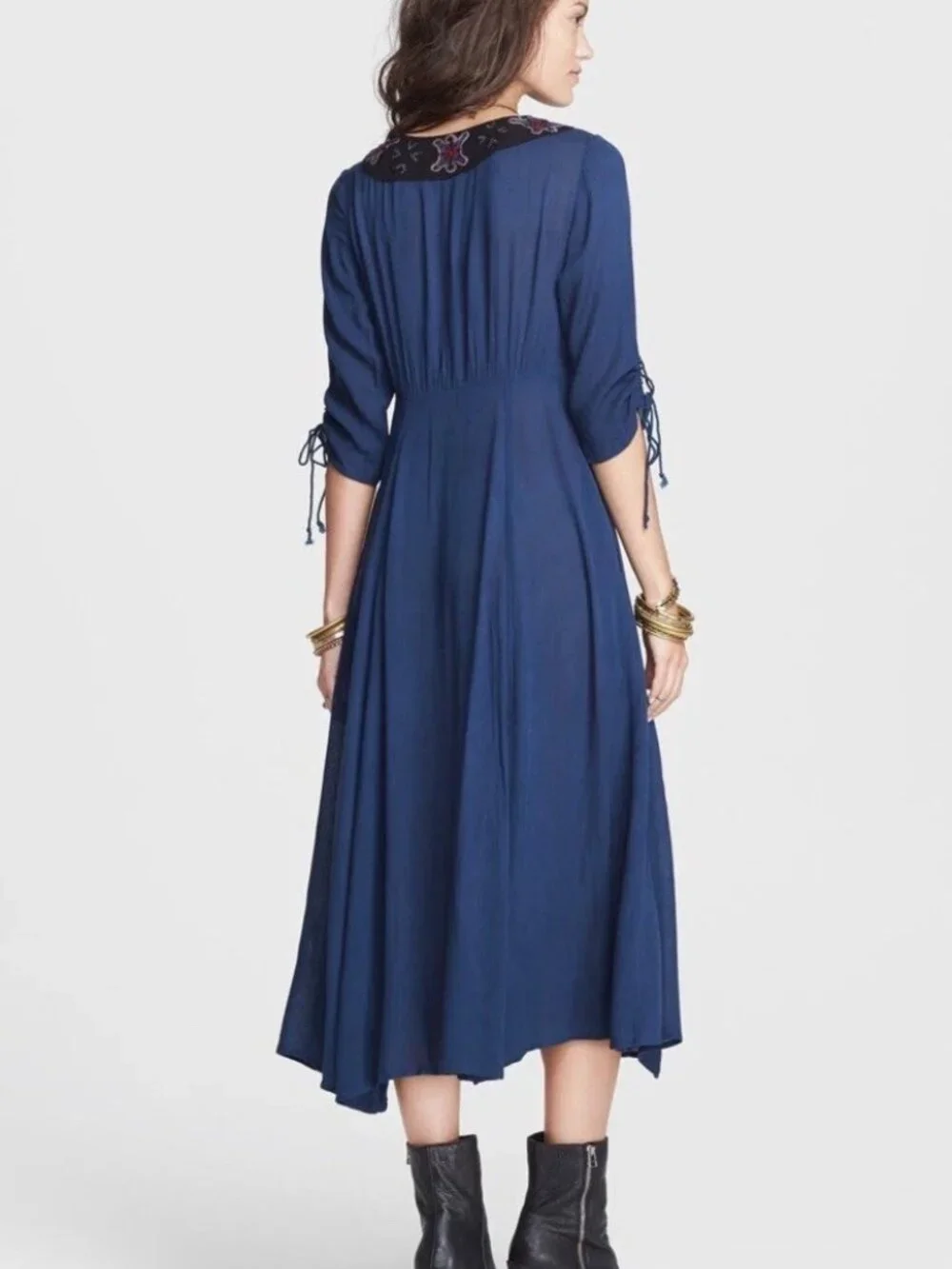 Free People Embroidered Midi Dress 4 Blue Boho Festival Renaissance Fairy